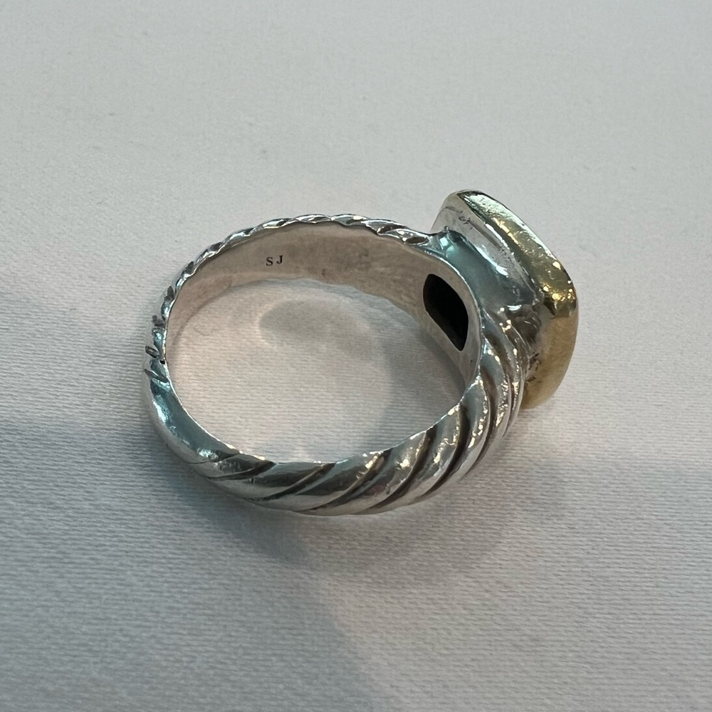 David Yurman Two-Tone Yellow Gold Diamond Cable Noblesse Cocktail Ring Silver - Picture 8 of 13